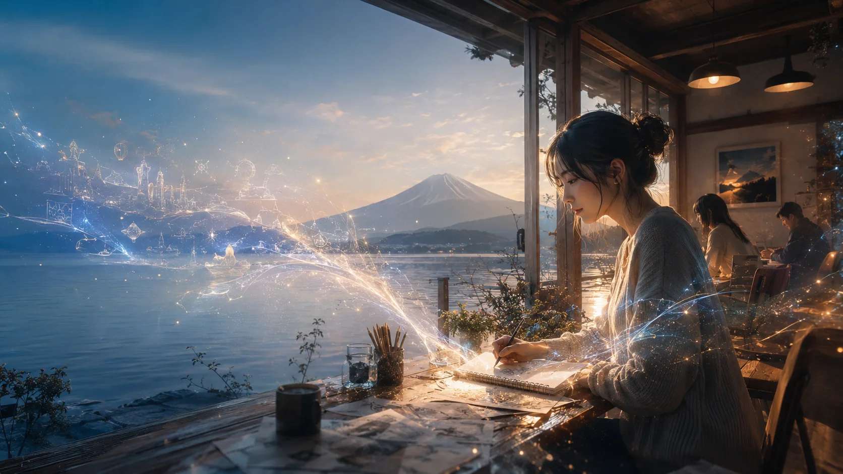 山中湖と富士山を望みながら世界観を描く時間